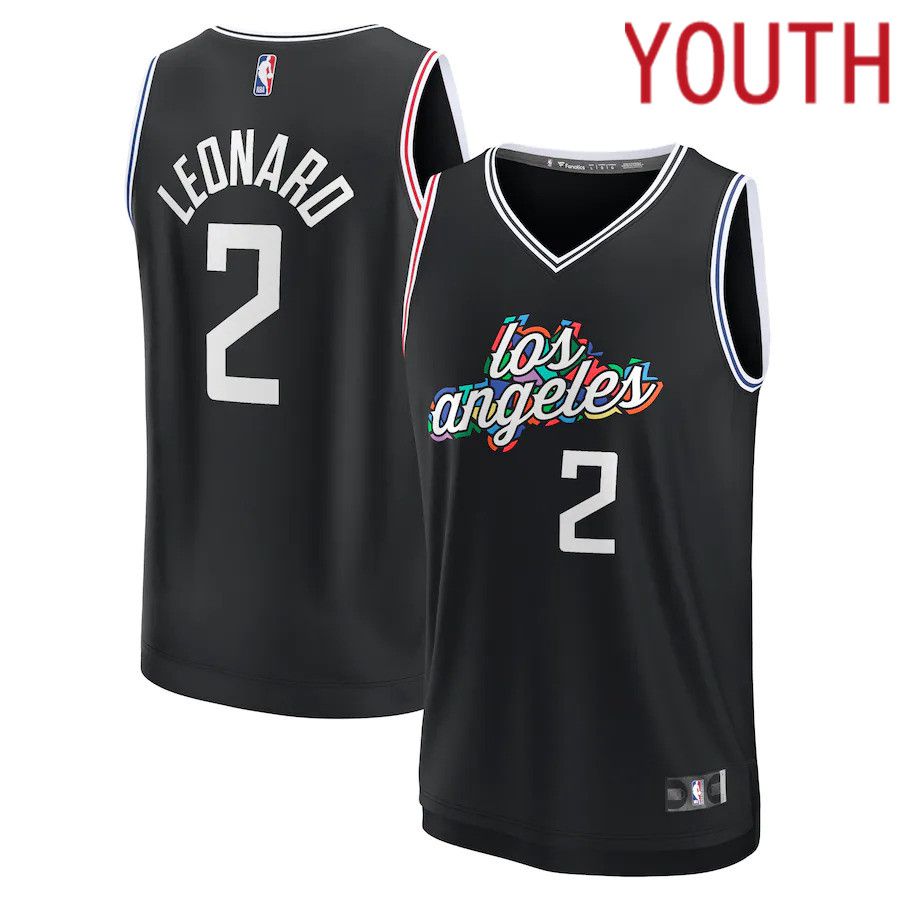 Youth Los Angeles Clippers 2 Kawhi Leonard Fanatics Branded Black City Edition 2022-23 Fastbreak NBA Jersey